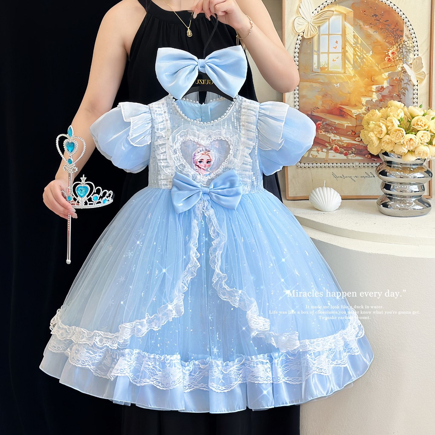 女童爱莎公主裙夏季冰雪奇缘蓝色艾莎洛丽塔儿童生日礼服蓬蓬纱裙