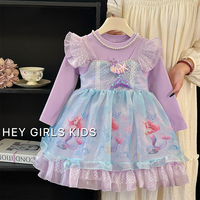 女童美人鱼公主裙秋装小女孩甜美洛丽塔公主裙儿童假两件长袖裙子,童装/婴儿装/亲子装,连衣裙,淘宝优惠券,粉丝福利购,淘宝优惠卷