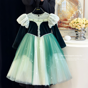 女童安娜公主裙冬款儿童高端生日连衣裙加绒礼服冰雪奇缘蓬蓬纱裙