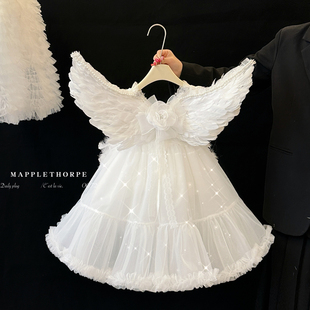 女童洛丽塔公主裙儿童cos天使六一表演服钢琴演出白色礼服连衣裙