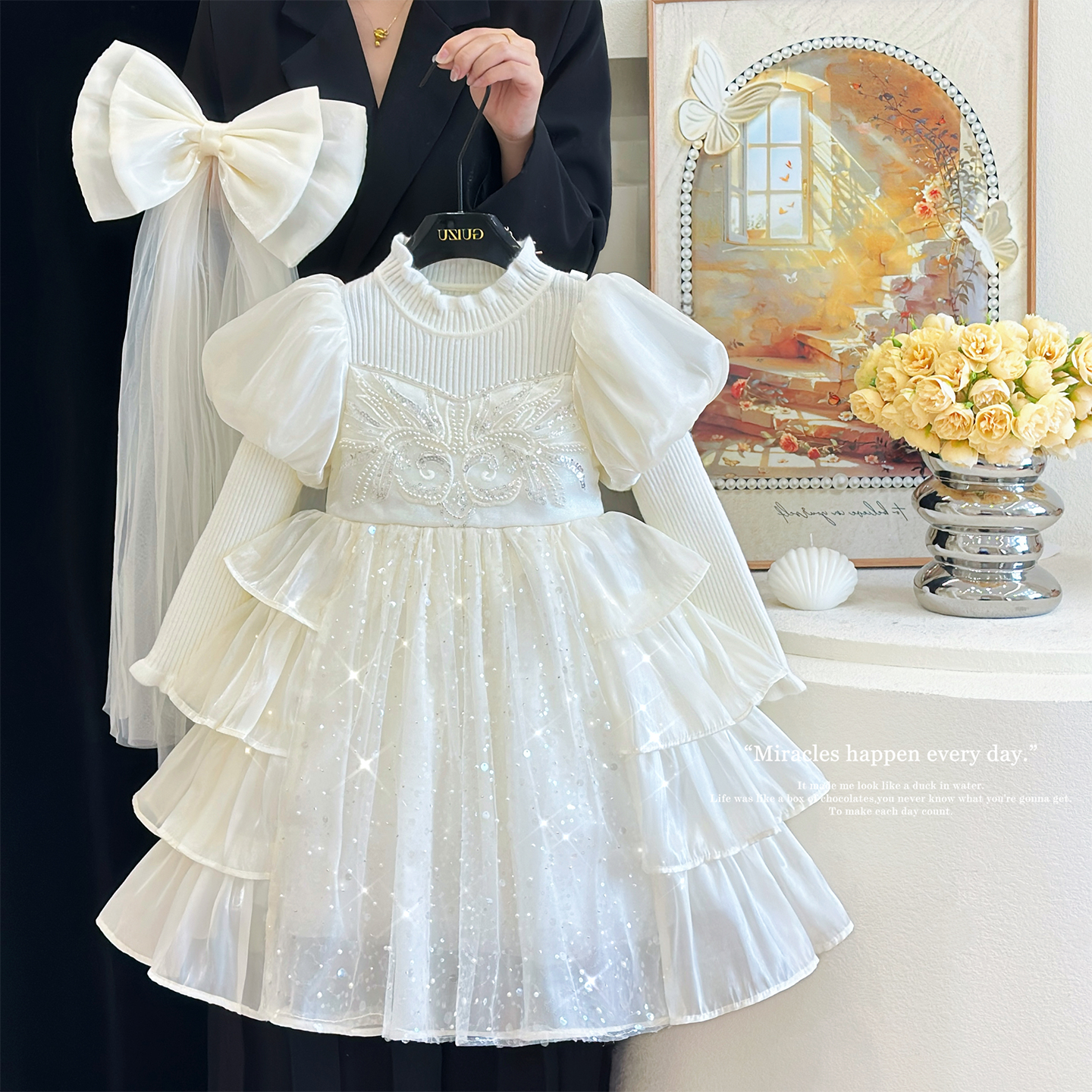 高端女童连衣裙秋冬季2025新款洋气生日礼服公主裙儿童超仙蓬蓬裙