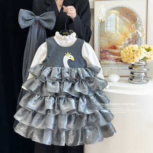 女童连衣裙秋冬款洋气女孩高端宴会礼服生日蛋糕裙儿童加绒公主裙