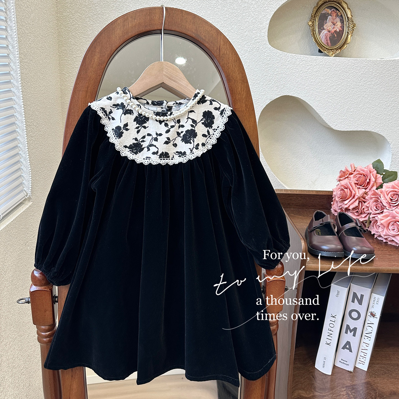 女童丝绒连衣裙秋季宫廷风裙子