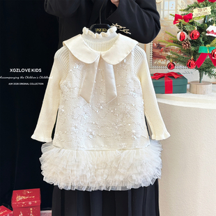 女童高端小香风背心裙套装儿童秋冬富家千金感公主裙轻奢生日礼服