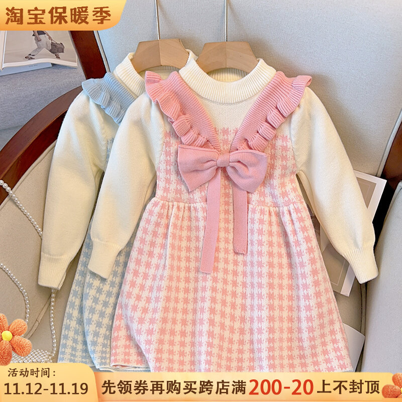 女童毛衣裙秋冬季2023新款女宝宝加厚洋装儿童时髦长袖公主裙子