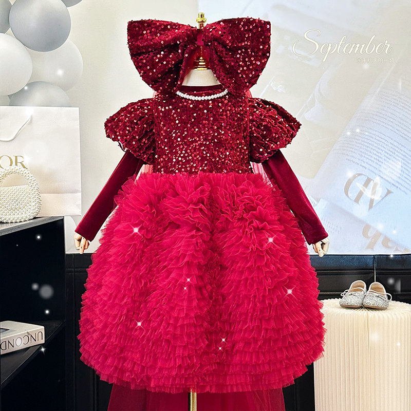 女童连衣裙秋冬款洋气高端加绒红色生日礼服蛋糕裙儿童亮片公主裙,童装/婴儿装/亲子装,连衣裙,淘宝优惠券,粉丝福利购,淘宝优惠卷