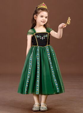 冰雪奇缘安娜公主裙女童夏季小女孩绿色裙子儿童高端洋气爱莎礼服