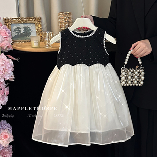 女童连衣裙夏季2025新款无袖珍珠公主裙儿童洋气流光小香风背心裙