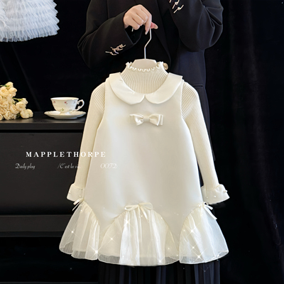 女童小香风连衣裙秋装2025新款儿童白色生日公主裙女孩气质礼服裙