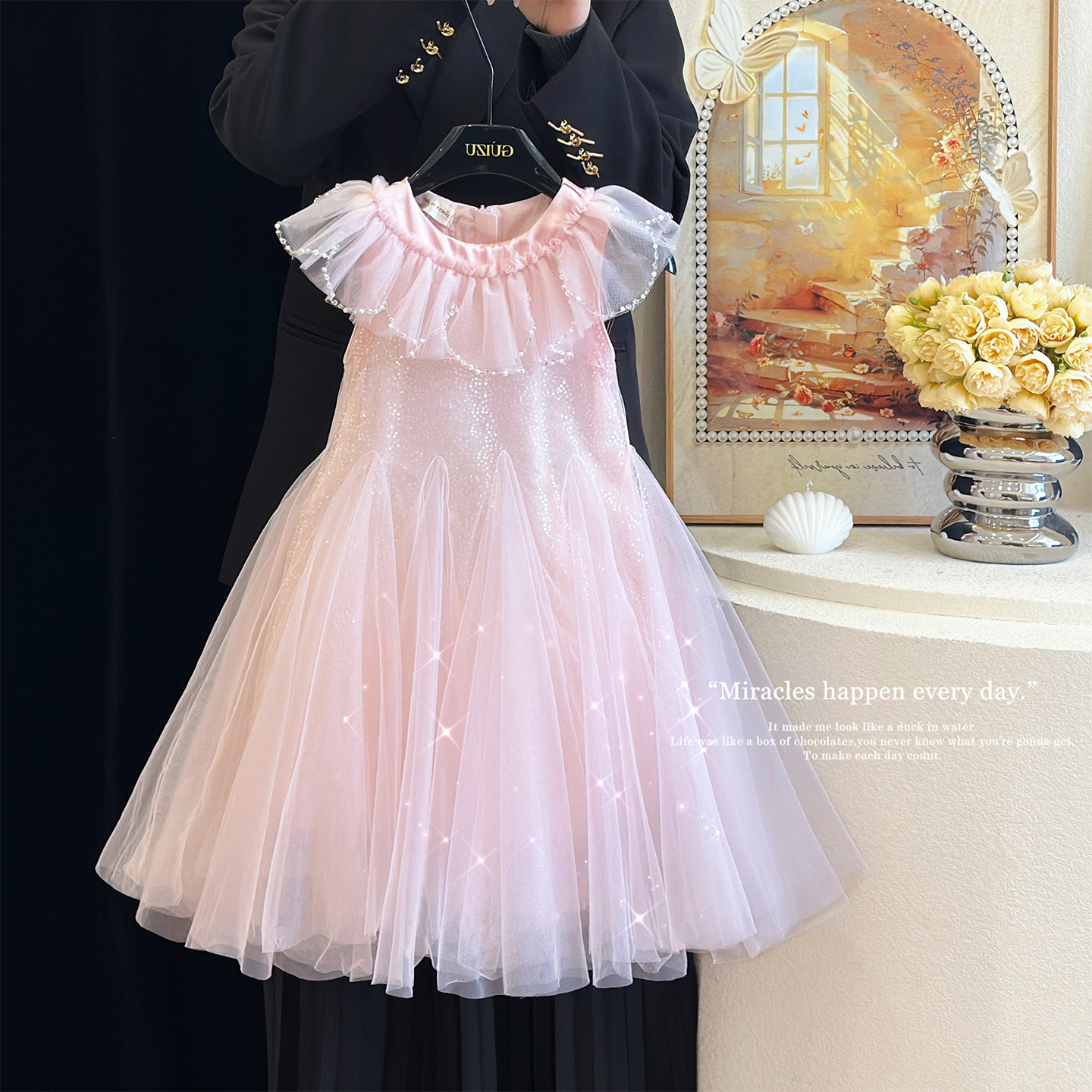 女童连衣裙夏季2026新款绝美儿童洋气粉色公主裙富家千金礼服裙子