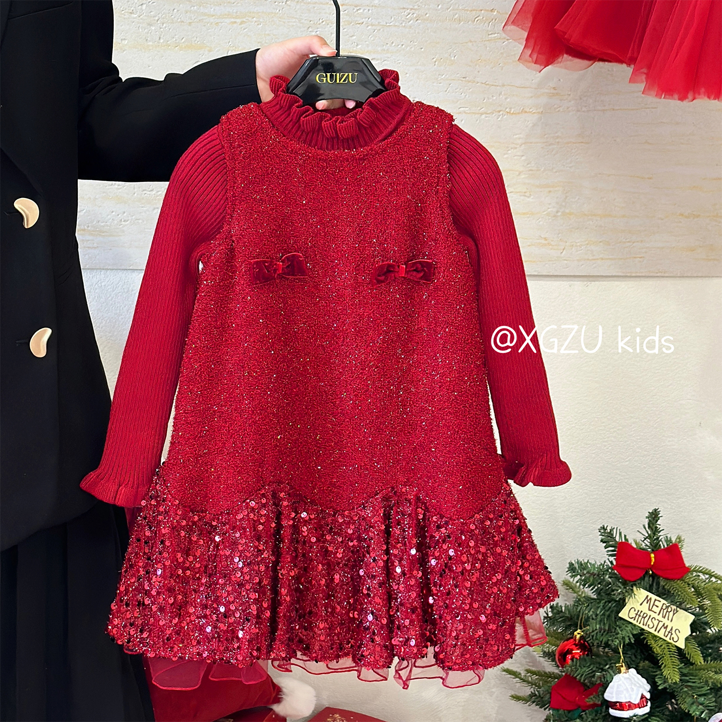 女童闪闪亮片马甲年服裙两件套