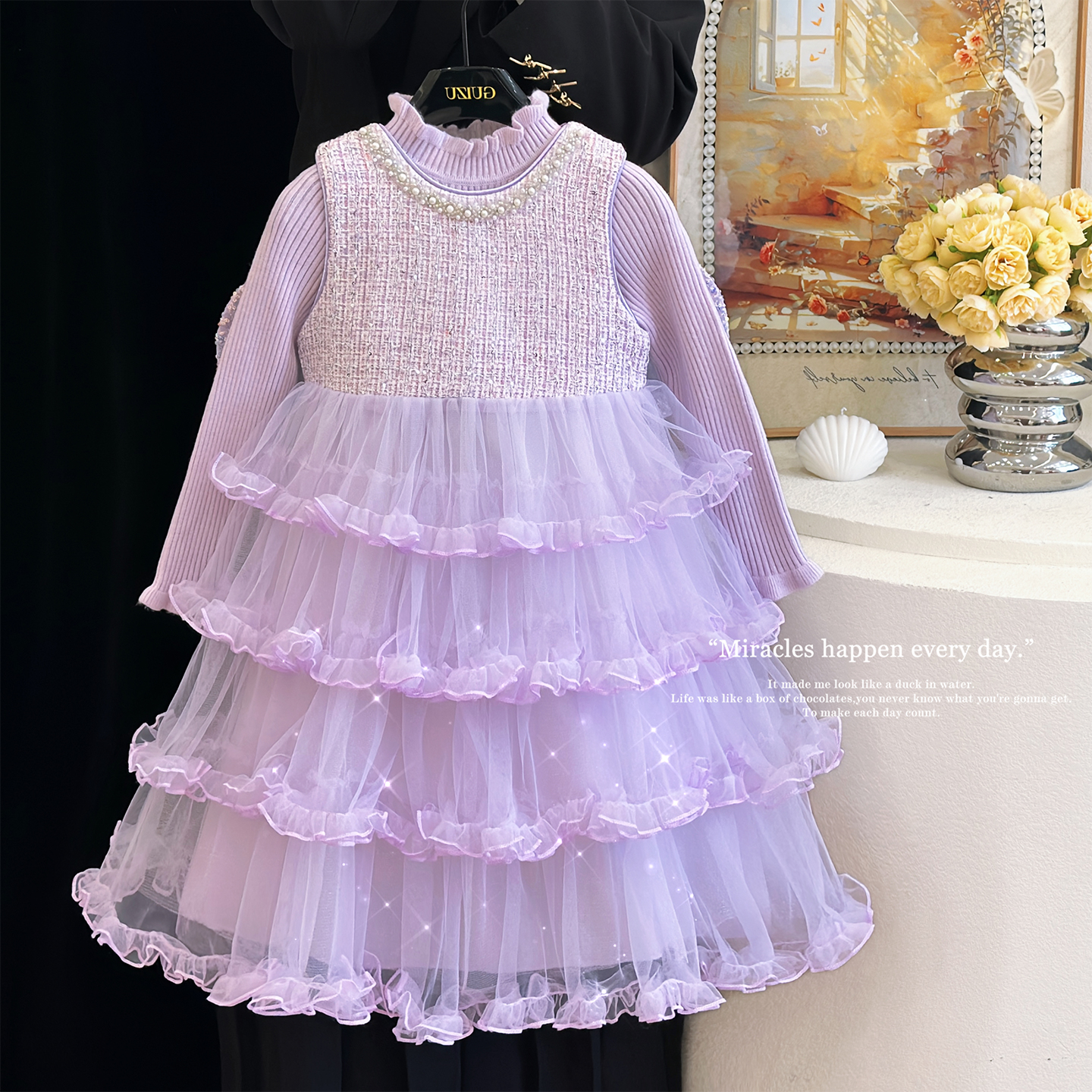 女童翅膀公主裙秋冬亮片公主裙