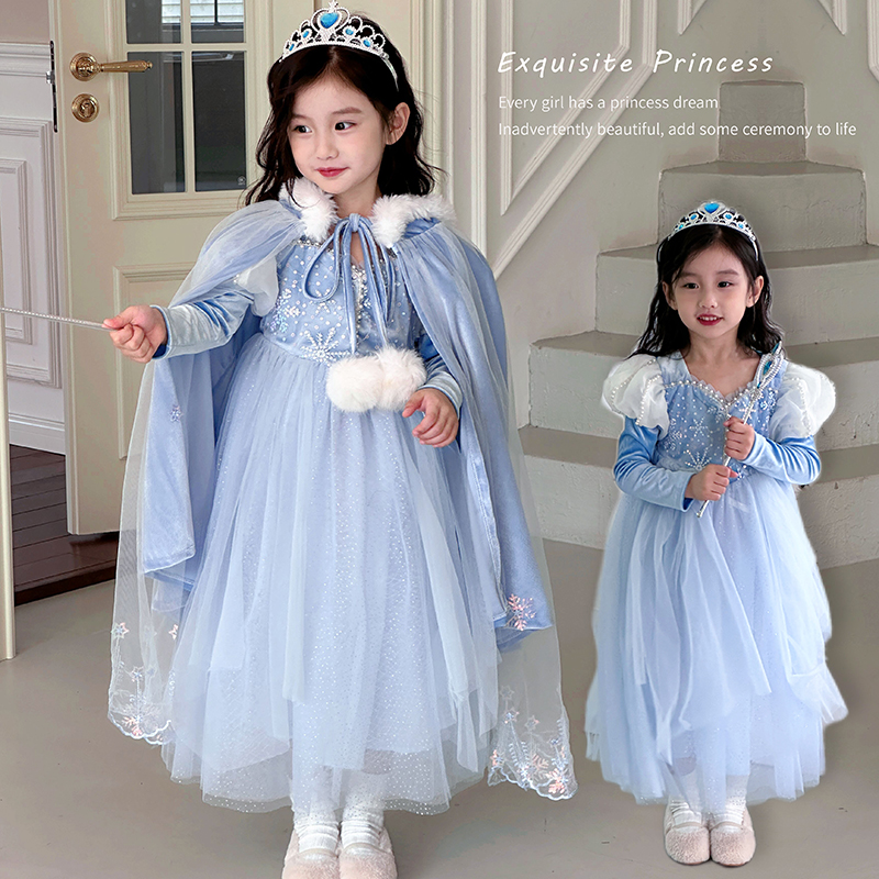 女童冰雪奇缘爱莎公主发光蓬蓬裙