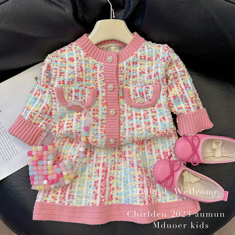 女童针织毛衣套装裙秋开衫两件套