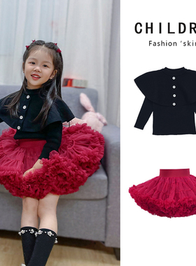 女童tutu裙过年套装春秋季女宝宝洋气红色兔兔裙儿童半身裙礼服裙