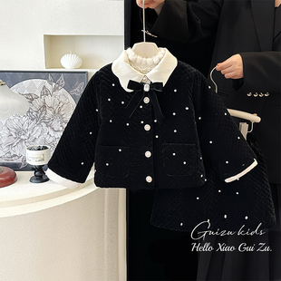 女童小香风套装秋冬季2025新款网红时髦洋气夹棉外套裙子两件套潮