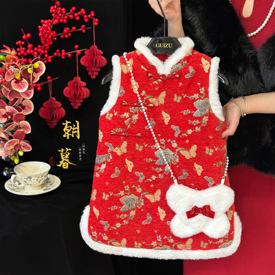 女童红色拜年服冬季加厚新年服
