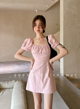 现货2024高级感提花小香风泡泡袖收腰显瘦连衣裙复古甜妹a字短裙