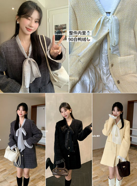 MSTUDIO漫莎千金小香气质蝴蝶结绑带加厚白鸭绒保暖羽绒服外套冬