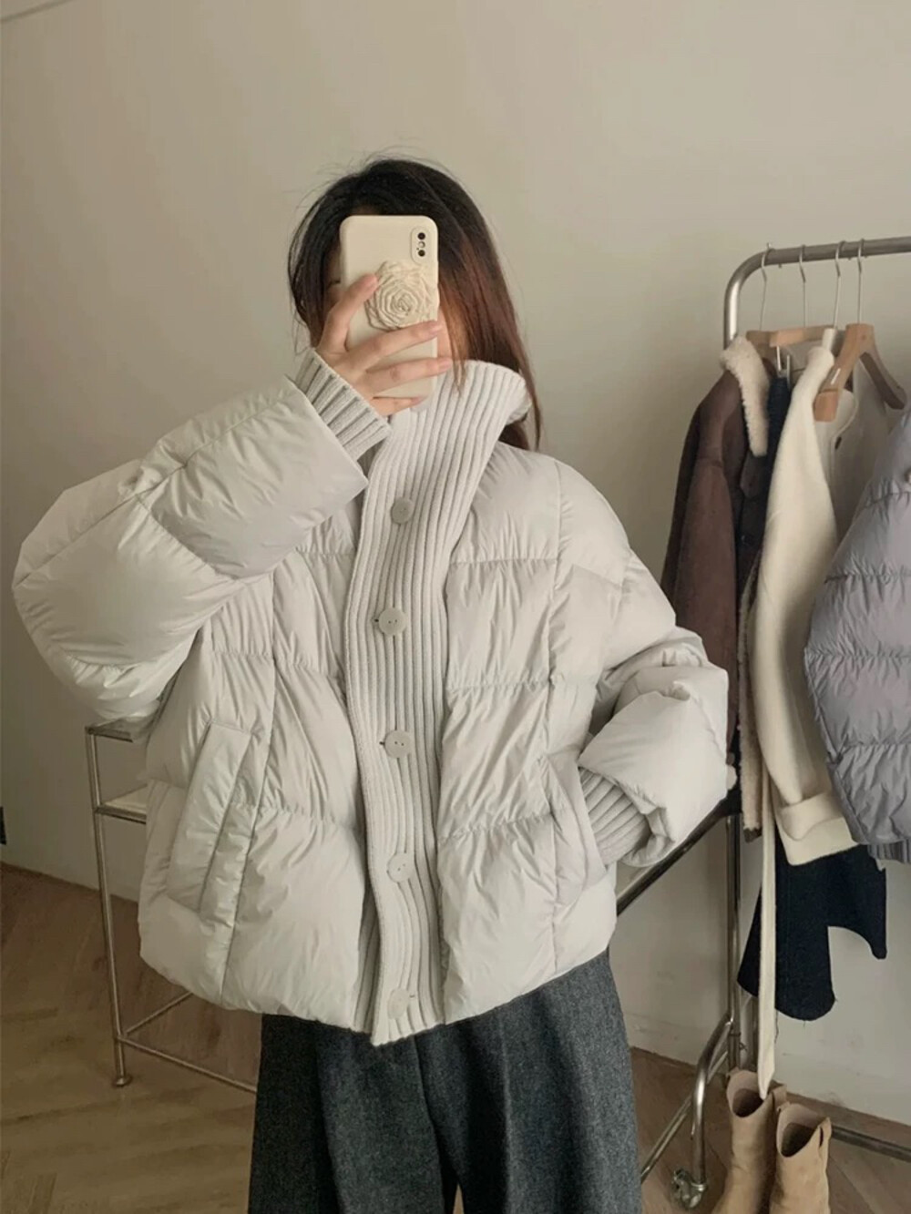 U粒新国标90白鸭绒韩系百搭针织拼接设计保暖羽绒服氛围感外套冬