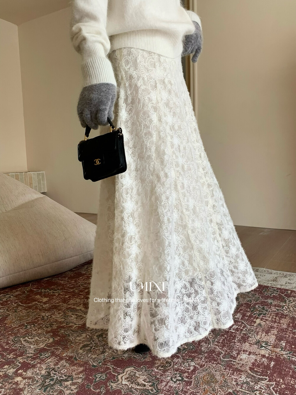 唯美白天鹅U+MINI重工定制磨毛提花工艺显瘦气质半身裙百搭中长裙