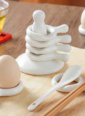 轻奢白瓷筷子托骨瓷筷子架勺架陶瓷蛋托圆形筷托筷架置物托筷置