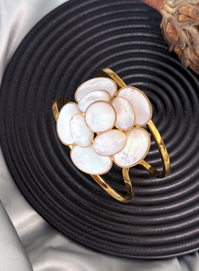 法产正品高级珠宝Philippe PF经典贝母山茶花大号手镯