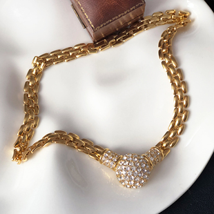 中古英国Sphinx打标满镶吊坠表带款金色项链