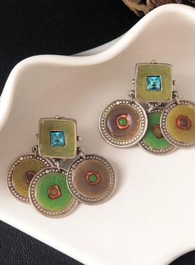 中古法产GAS BIJOUX南法风彩色珐琅耳夹