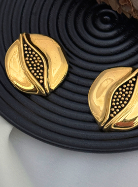 中古80's 法产设计师SidneyCarron艺术解构破土而出金色耳夹