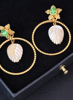 法产Gavilane复古之王贝母水晶圆环耳针耳环