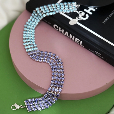 中古法国Zoe reminiscence联名打标打标拼色莱茵石项链