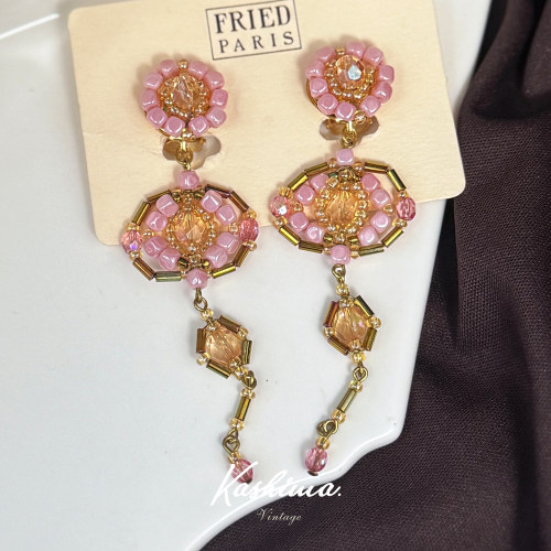 中古法产FRIED PARIS琉璃水晶扫肩耳夹