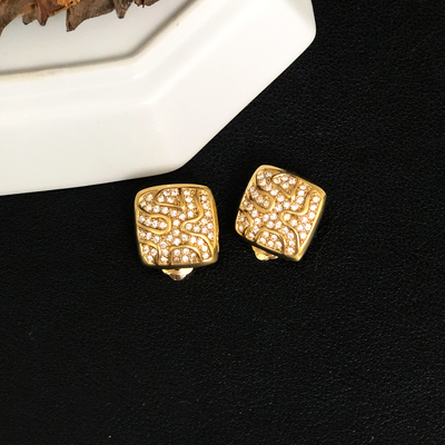 中古正品法国迪*奥D*ior浮雕满镶金色耳夹