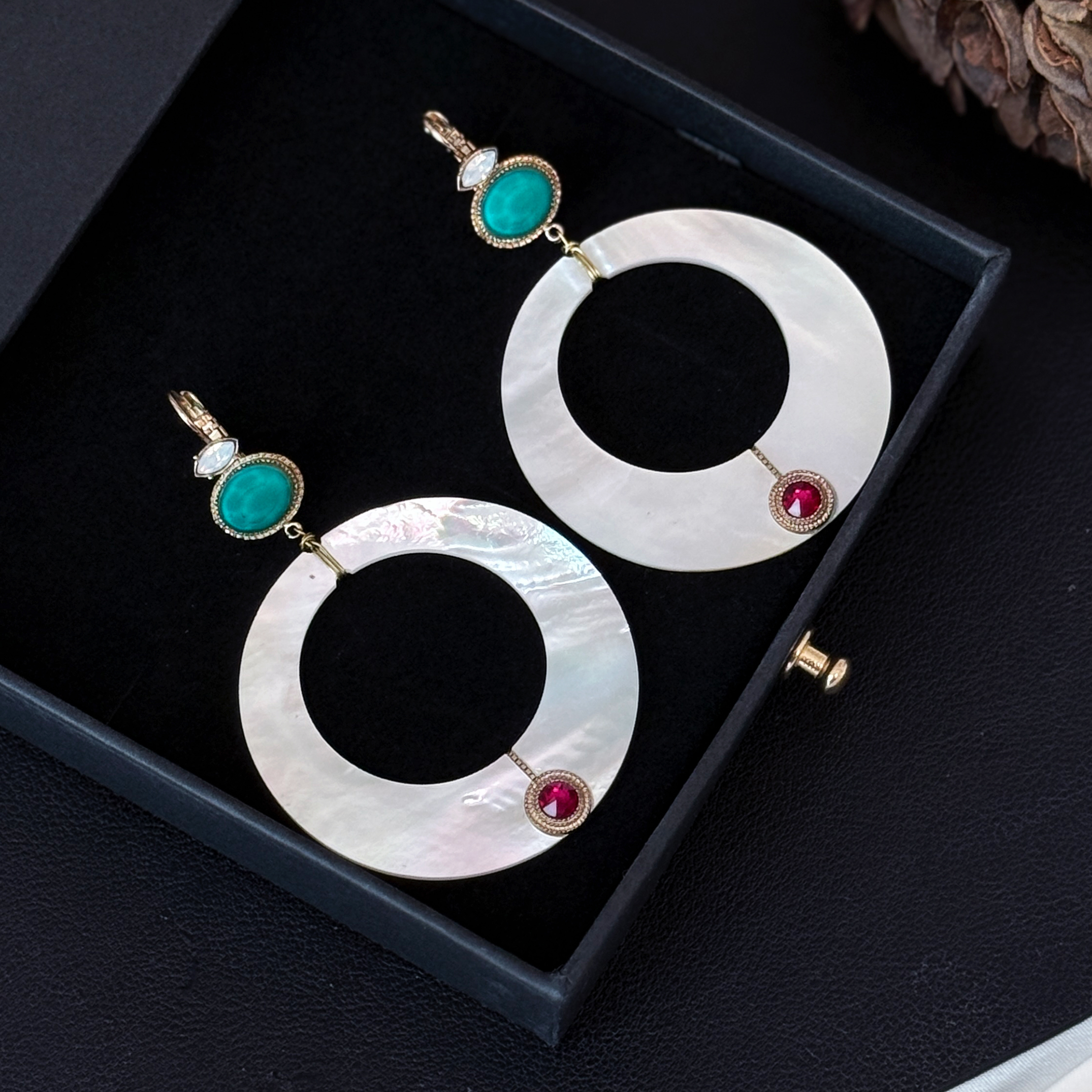 法产正品Satellite天然贝母半宝石镶嵌耳环耳钩