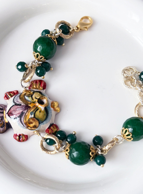 意大利西西里手工手绘陶瓷天然水晶手链