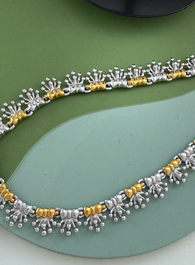 中古法国Nina Ricci NR金银拼色立体蝴蝶结金色项链不退换