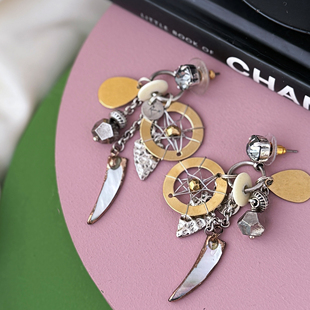 中古法产Reminiscence打标捕梦网多元素拼色耳针耳环