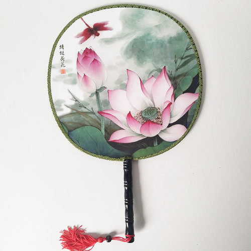 中国古典双面宫廷女圆扇富贵大吉