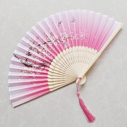 折扇绢布小龙印花随身可爱女生