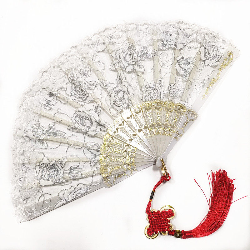 7寸少女心蕾丝旗袍玫瑰紫色扇子