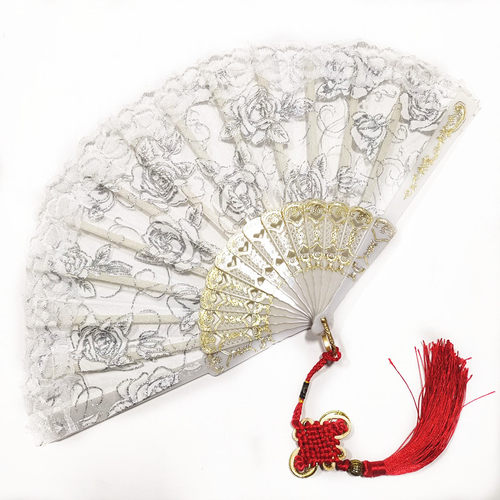 7寸少女心蕾丝旗袍玫瑰紫色扇子