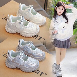 女童网鞋透气网面儿童框子鞋春款小女孩运动鞋轻便软底宝宝女童鞋