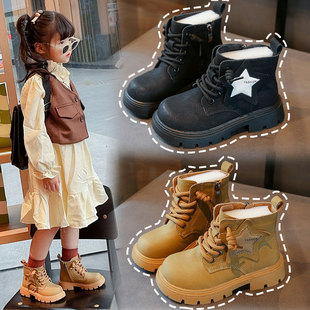 儿童靴子女童马丁靴2024春秋款黑色男童短靴秋季男孩高帮小皮鞋潮