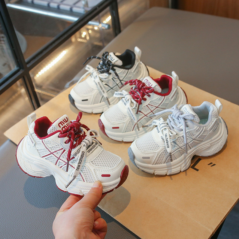 儿童运动鞋网面透气女童鞋子系鞋带宝宝老爹鞋春秋款跑步鞋男童鞋