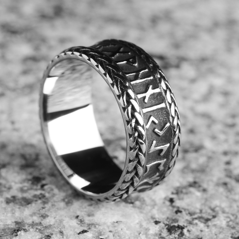 朋克风卢恩符文钛钢戒指男ins潮 小众设计个性单身嘻哈潮人戒环