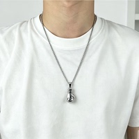 洛奇拳击手套项链男士银色吊坠潮牌个性男女同款嘻哈配饰