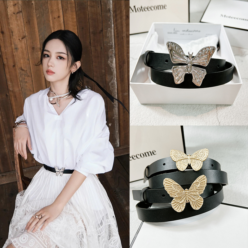 女士头层牛皮铜扣配裙子