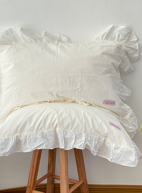 白色荷叶边枕套全棉公主风法式纯棉枕头套木耳边单人枕套48*74cm