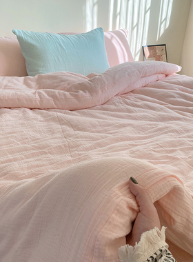 猫猫说！A类全棉纱布四件套双层棉纱纯棉床单被套小清新ins床品